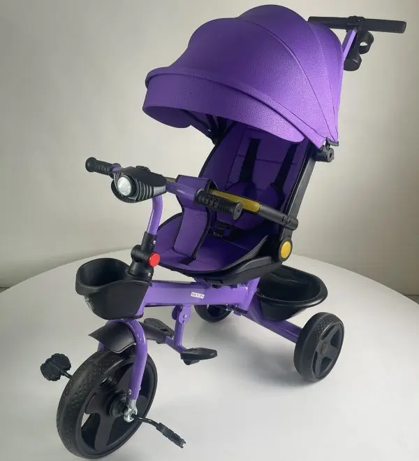 Tricikl 4001 ljubičasti sa rotirajućim sedištem, EVA točkovima i ručkom za roditelje