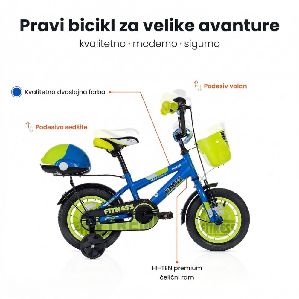 Dečiji bicikl 12'' Fitness Plavo - Zelena - Slika 3
