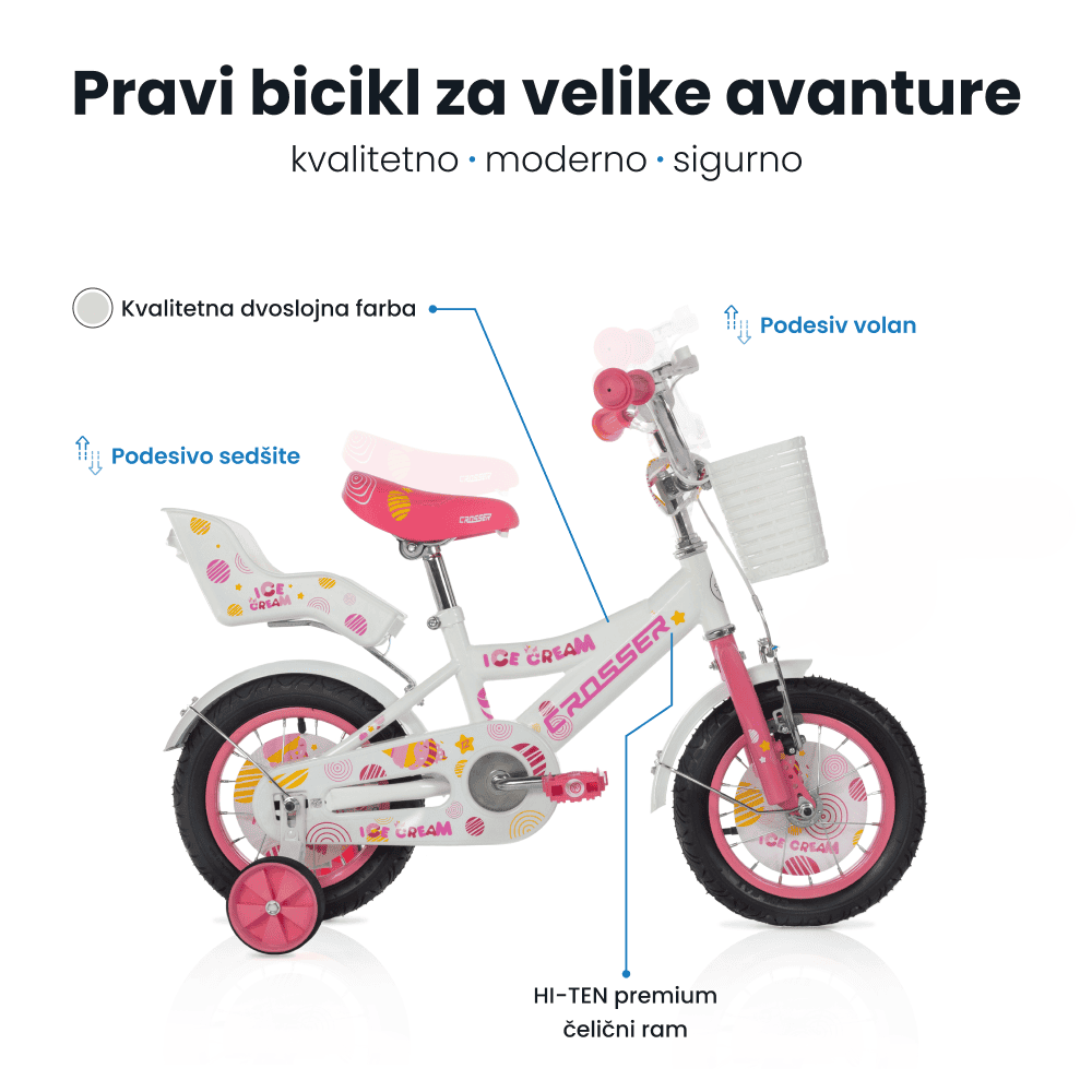 Dečiji bicikl 12'' Ice - cream roze - Slika 5