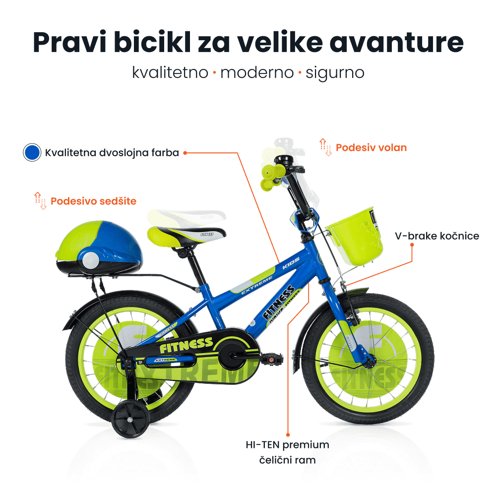 Dečiji bicikl 16'' Fitness Plavo - Zelena - Slika 3