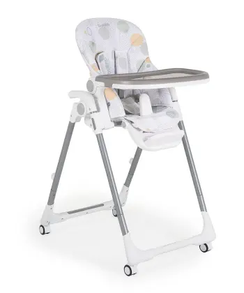 Hranilica Bueno Grey je praktična hranilica za bebe sa 5 položaja naslona, sigurnosnim pojasom, podesivim poslužavnikom i točkićima za lako pomeranje i sklapanje.