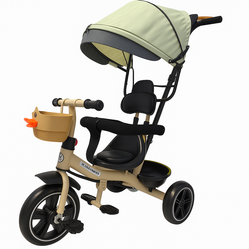 Tricikl Play Time Quick Roll bež za decu sa stabilnim točkovima i zadnjom korpom