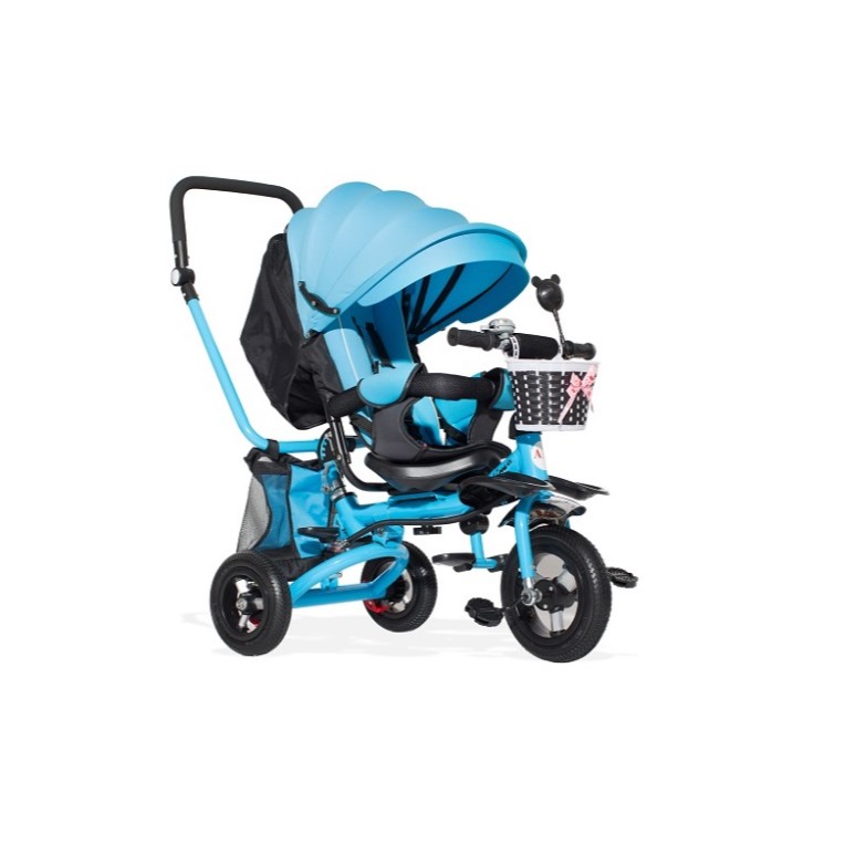 Tricikl Playtime plavi za decu sa tendom, roditeljskom ručkom i sedištem