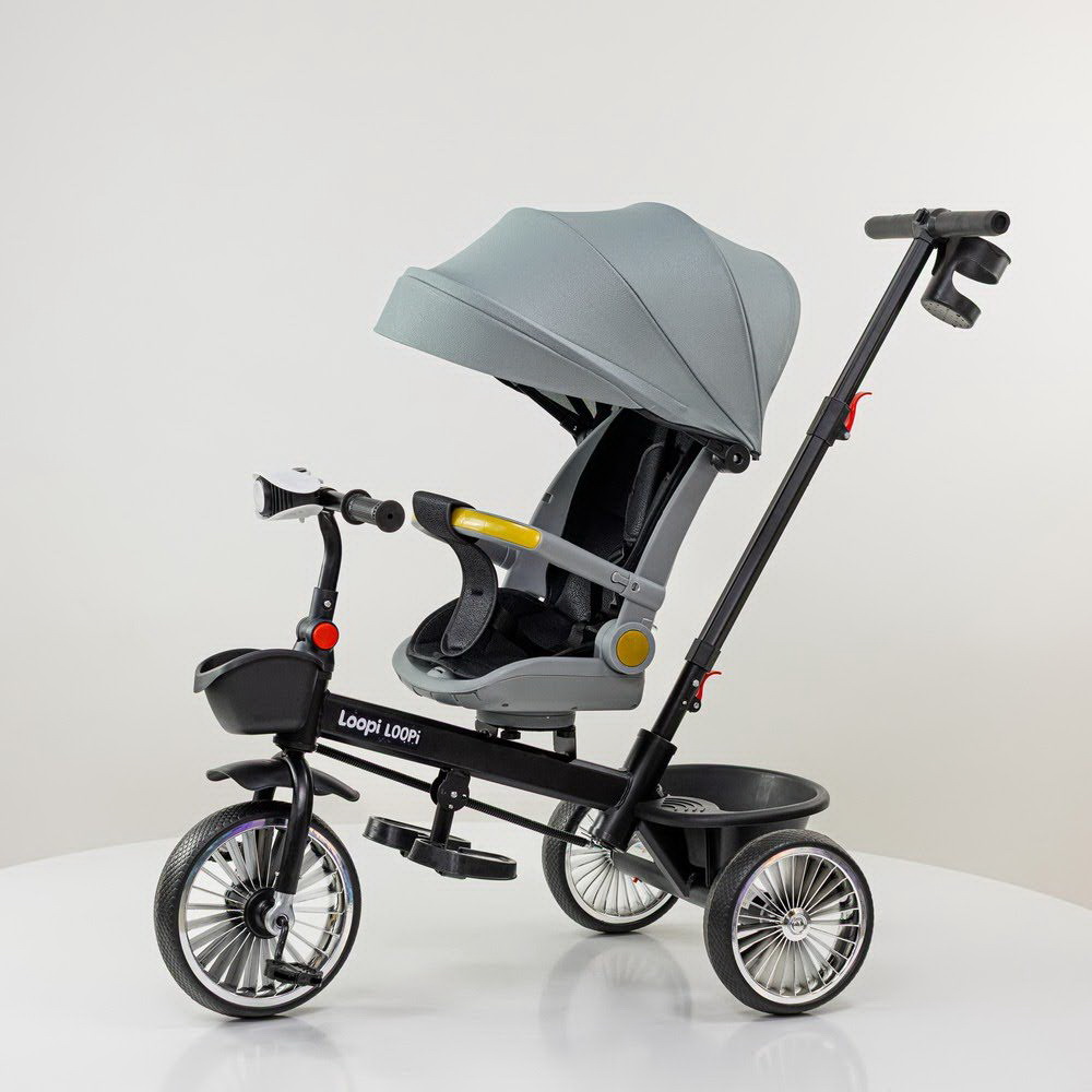 Tricikl 4003 sivi za decu sa stabilnom konstrukcijom i zadnjom korpom