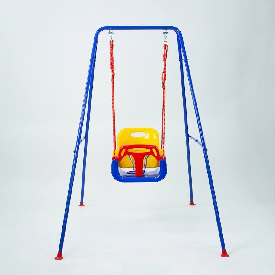 Metalna dečija ljuljaška plava sa sigurnosnim sedištem i čvrstim postoljem