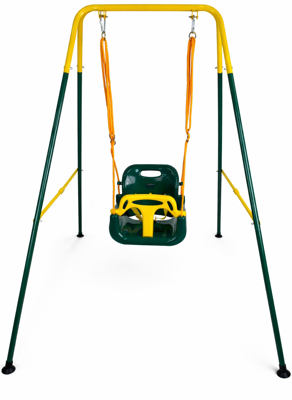 Metalna dečija ljuljaška zelena sa sigurnosnim sedištem i čvrstim postoljem
