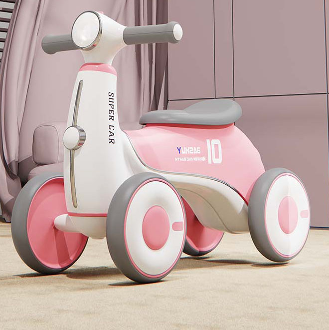 Dečija guralica roze sa PVC točkovima i čeličnim ramom