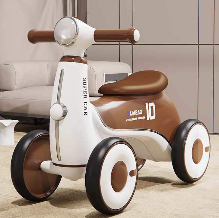 Dečija guralica braon sa PVC točkovima i čeličnim ramom