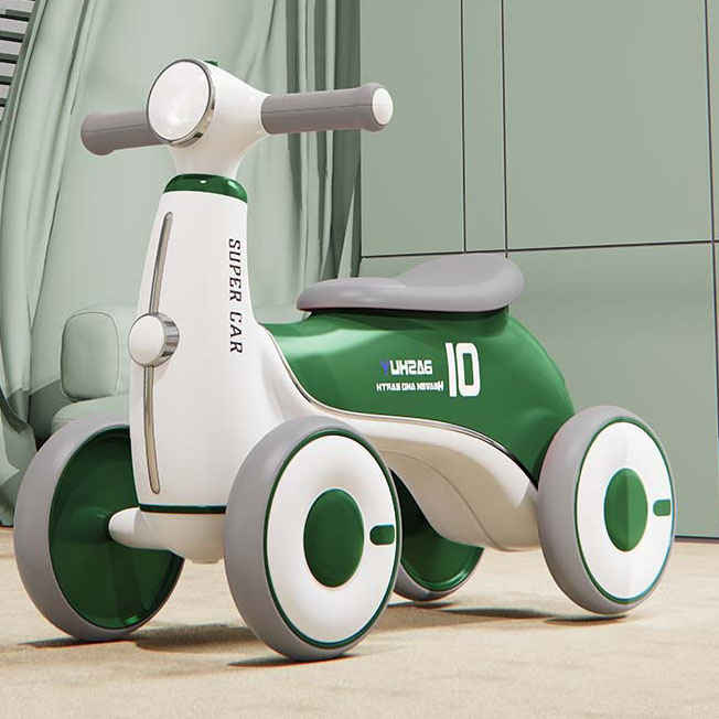 Dečija guralica zelena sa PVC točkovima i čeličnim ramom