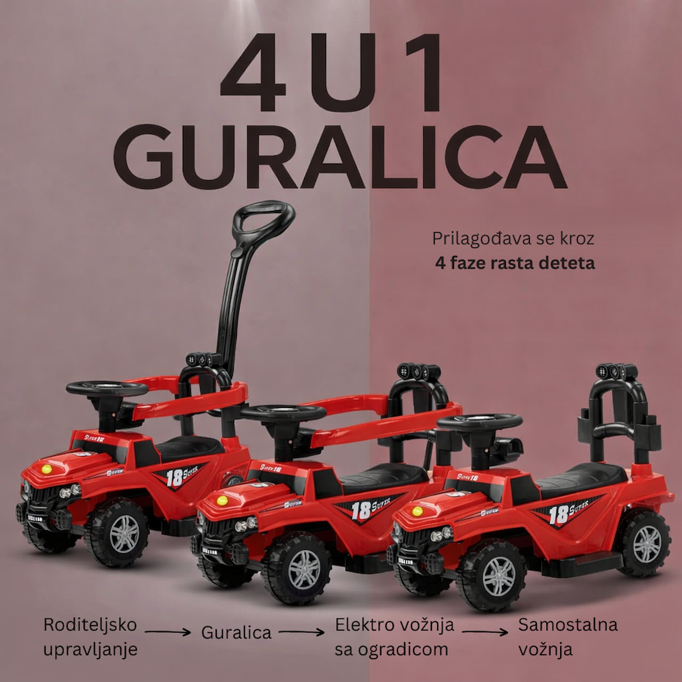 Multifunkcionalna 4u1 Guralica Džip na akumulator - Crvena - Slika 2