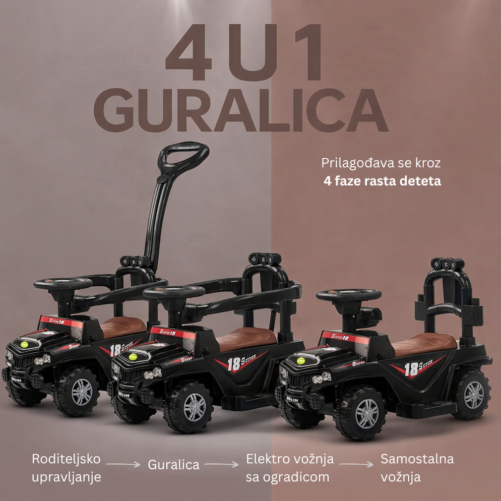 Multifunkcionalna 4u1 Guralica Džip na akumulator - Crna - Slika 2