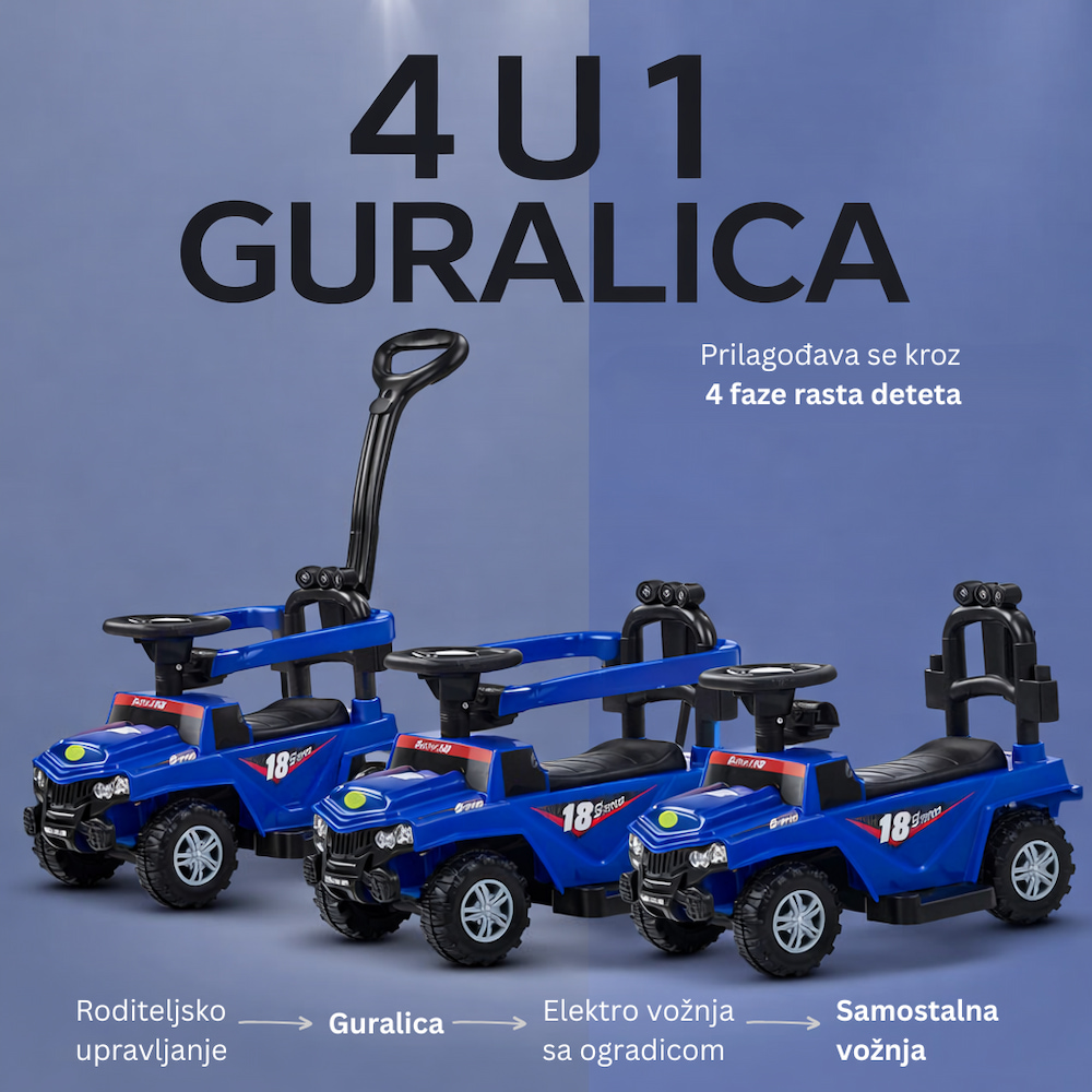 Multifunkcionalna 4u1 Guralica Džip na akumulator - Plava - Slika 2
