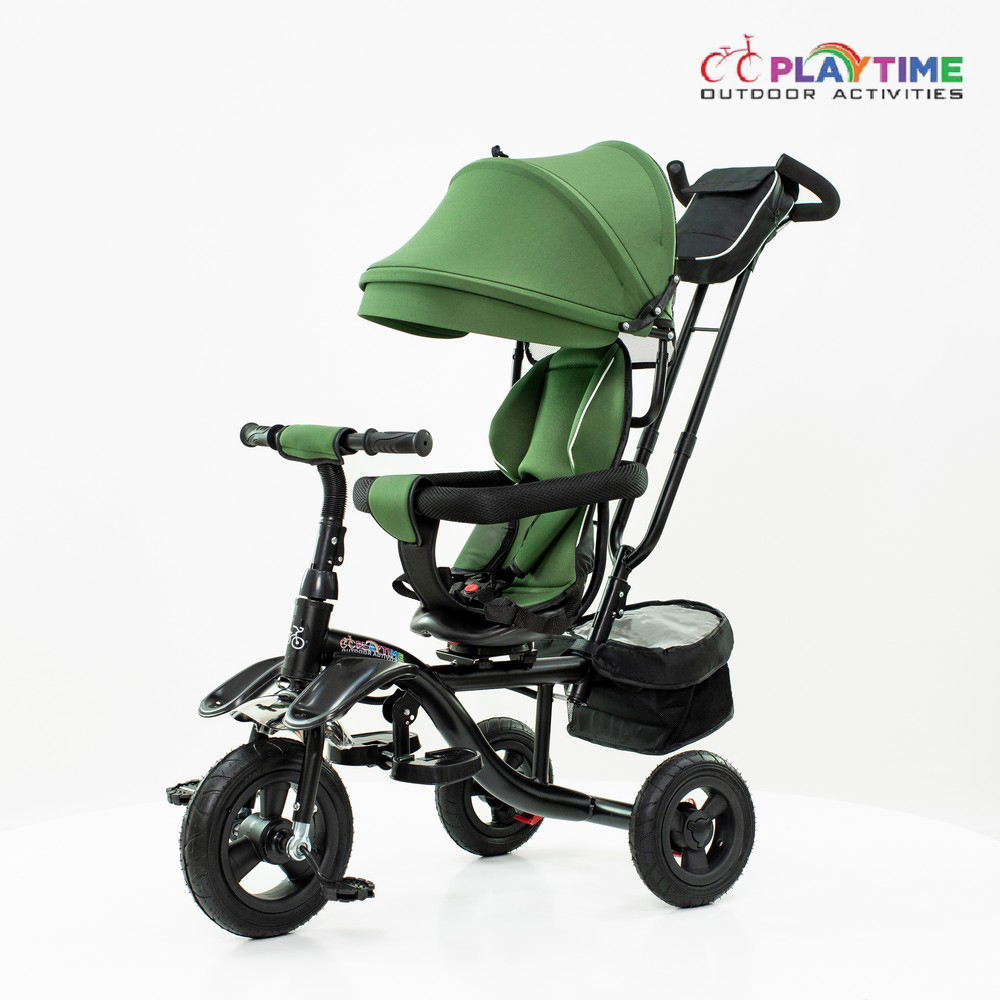 Tricikl Playtime maslinasto zeleni sa tendom i rotirajućim sedištem za decu