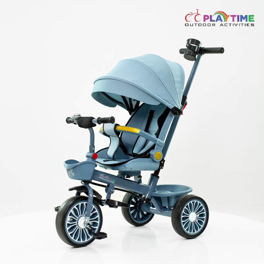 Tricikl 4001 plavi sa rotirajućim sedištem, EVA točkovima i ručkom za roditelje