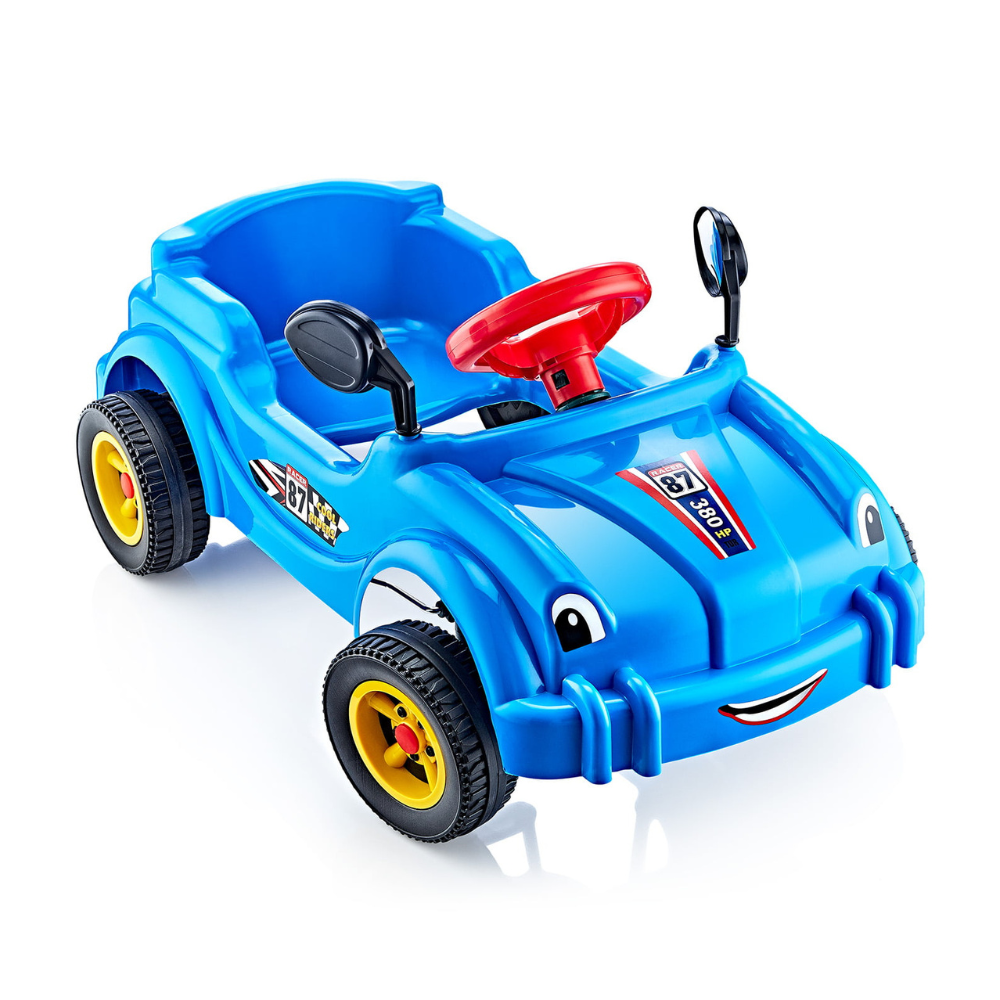 Dečiji auto plavi na pedale sa trubom na volanu