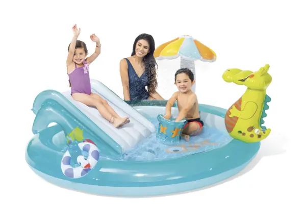 Bazen na naduvavanje Aligator sa klizalištem, fontanom i nadstrešnicom za decu