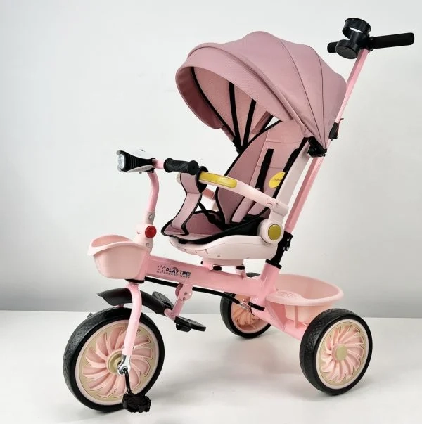 Tricikl 4001 roze sa rotirajućim sedištem, EVA točkovima i ručkom za roditelje