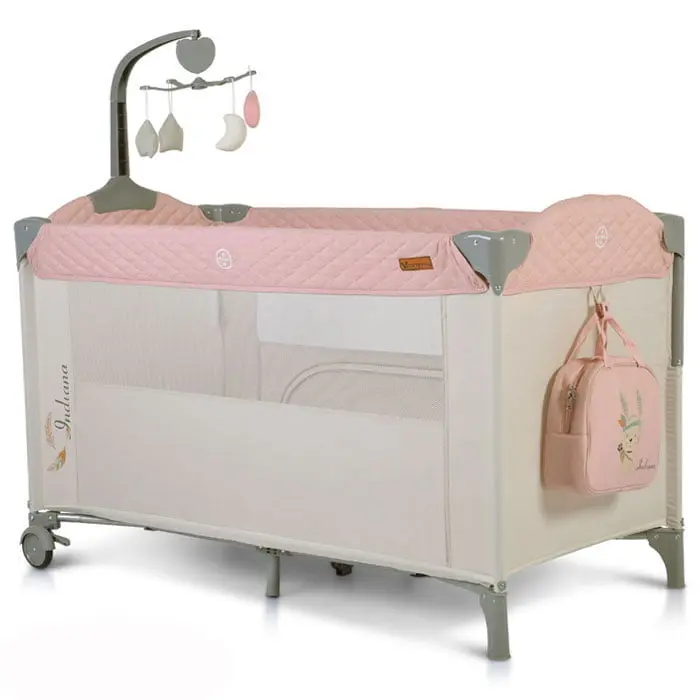 Prenosivi krevetac Indiana Pink sa dva nivoa i vrteškom za bebe