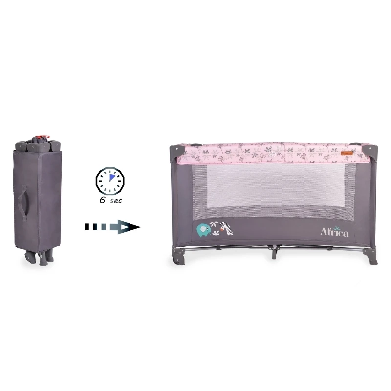 Cangaroo prenosivi krevetac Africa Pink za bebe sklopivi putni krevetac sa mrežastim stranicama