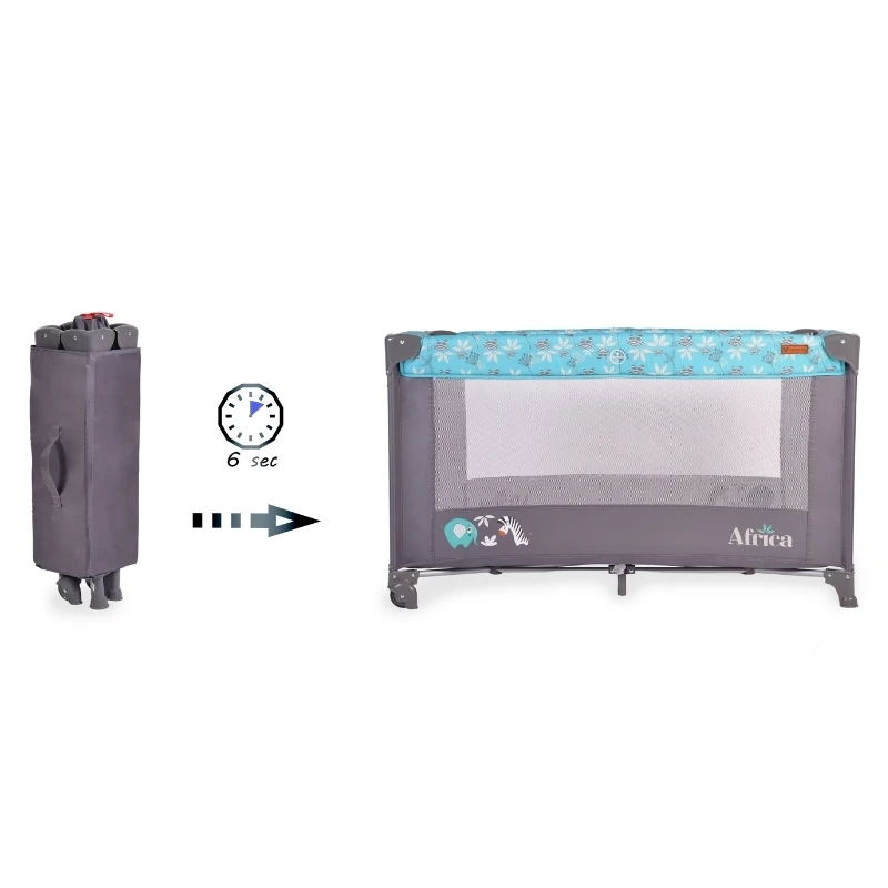 Cangaroo prenosivi krevetac Africa Turqouise za bebe sklopivi putni krevetac sa mrežastim stranicama