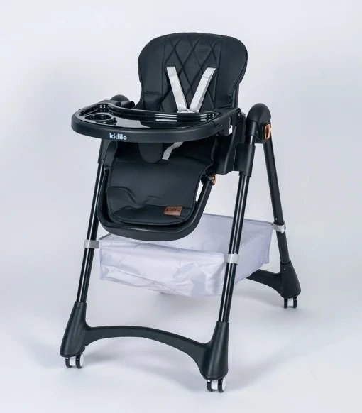 Kidilo KD3-3 Black 2u1 hranilica i ljuljaška za bebe sa tacnom i točkićima