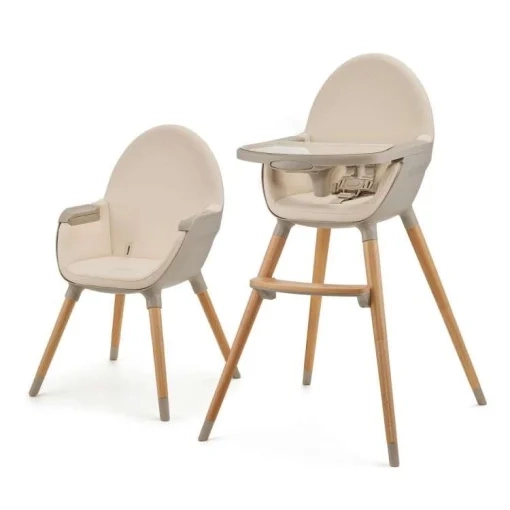 Kinderkraft Fini 2 Beige 2u1 hranilica elegantna stolica za bebe sa drvenim nogama