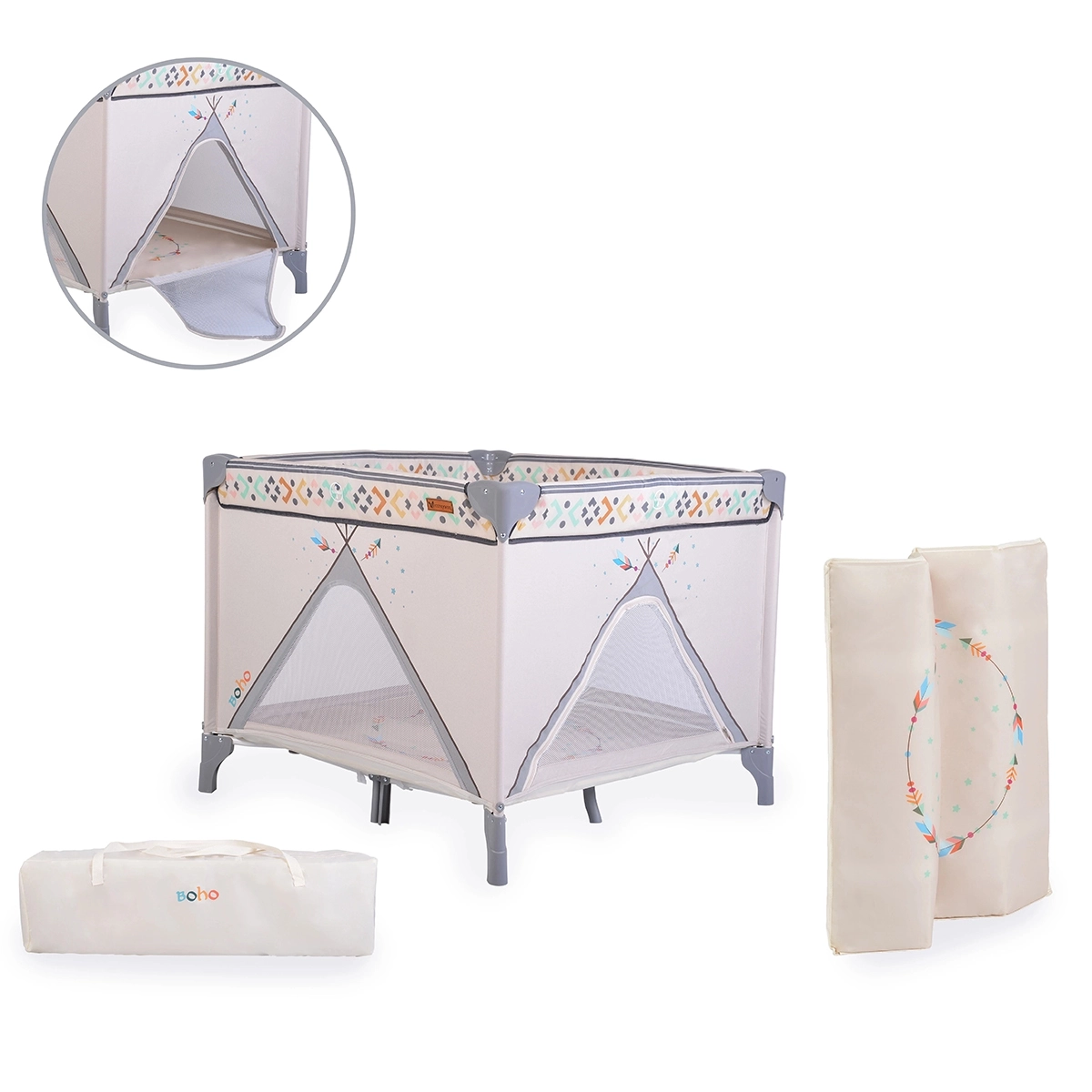 Cangaroo Boho ogradica za bebe sa mrežastim stranicama i torbom