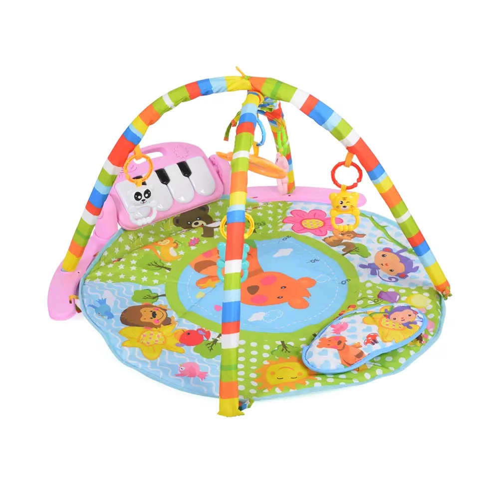 podloga za bebe Baby Piano Pink sa muzičkim klavirom i visećim igračkama