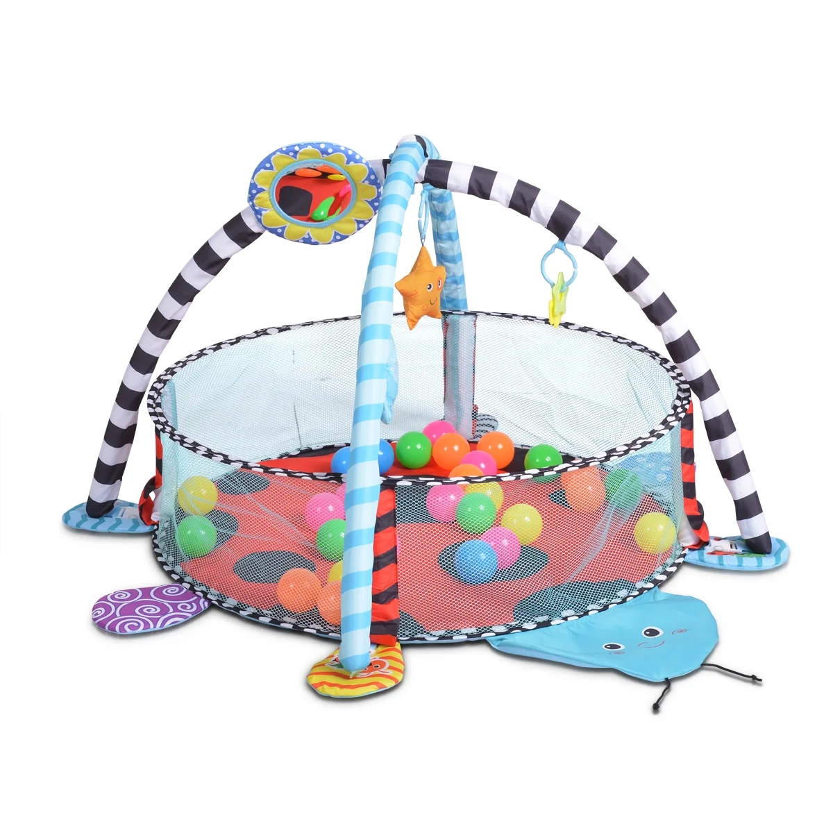 podloga za bebe LadyFly sa visećim igračkama i 30 loptica za igru