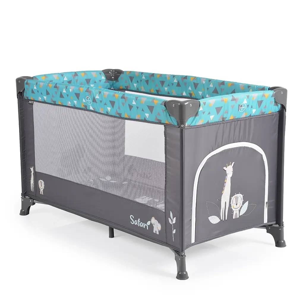 Moni Safari Turquoise prenosivi krevetac za bebe sa mrežastim stranicama