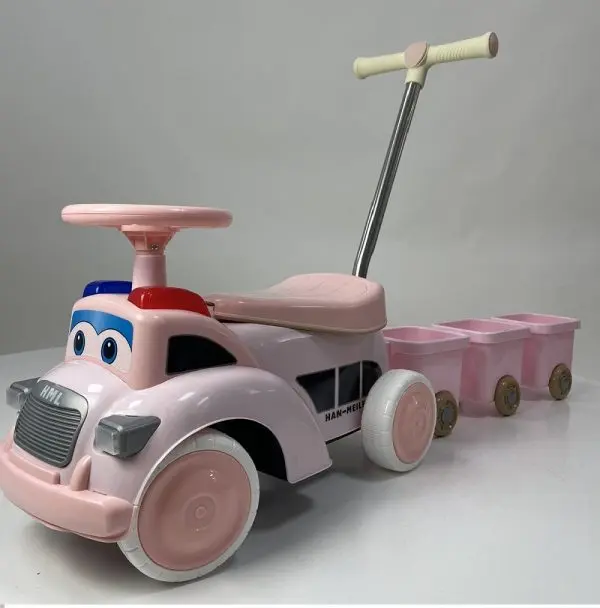 Dečija guralica sa prikolicom roze