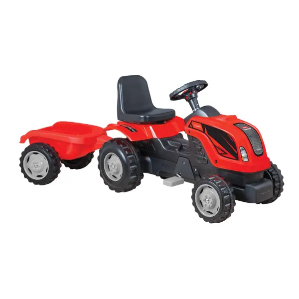 Dečiji traktor sa prikolicom crveni