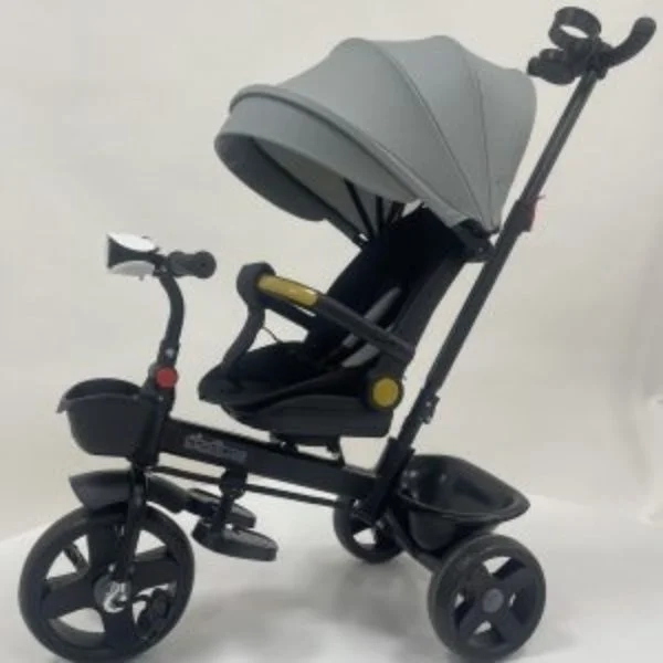 Tricikl 4001 sivi sa rotirajućim sedištem, EVA točkovima i ručkom za roditelje