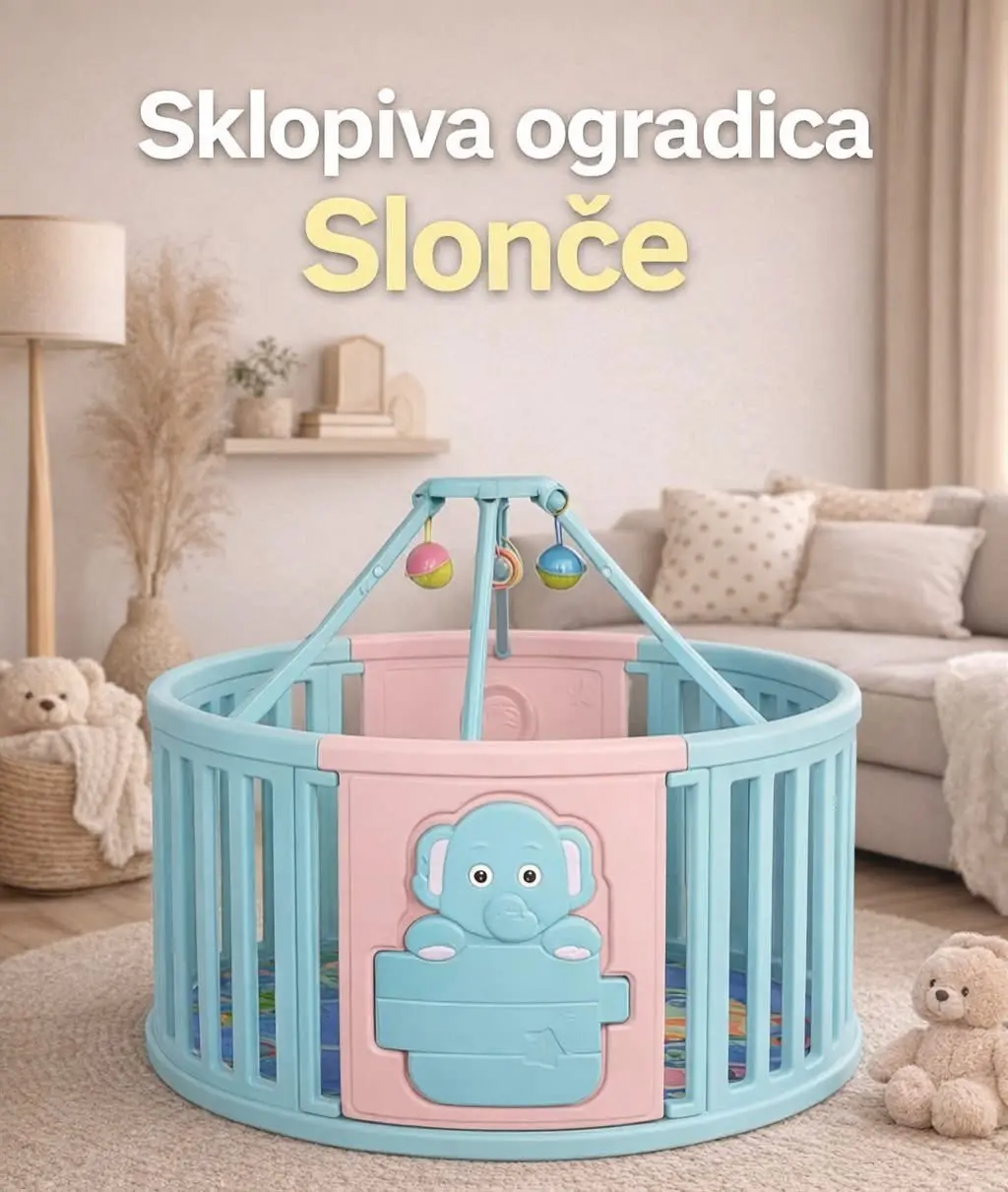 Sklopiva ogradica SLONČE prečnika 110 cm sa veselim dizajnom.