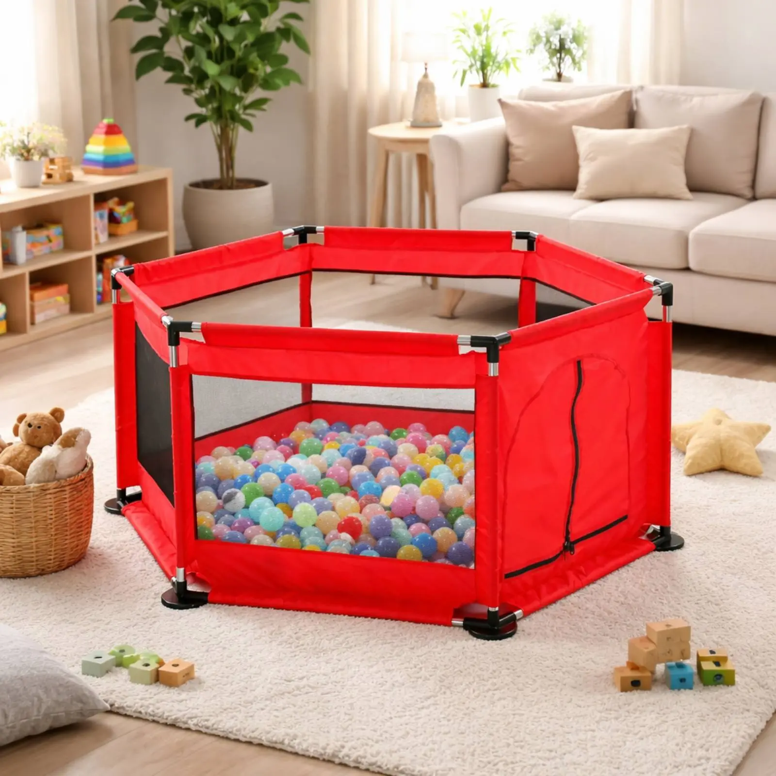 viber_image_2026-03-28_01-42-crvena šestougaona zaštitna ogradica za bebe hexa model sa vratima na rajsferšlus i providnom mrežicom-276