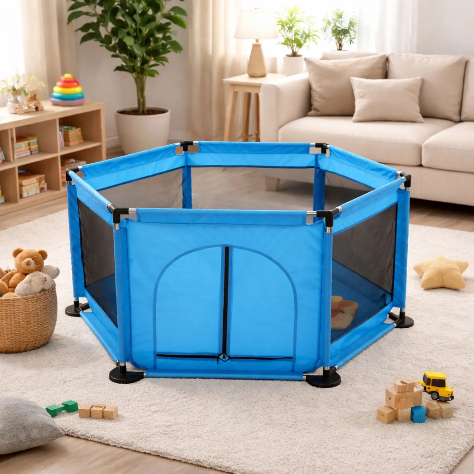 viber_image_2026-03-28_01-42-16plava šestougaona zaštitna ogradica za bebe hexa model u modernom dnevnom boravku sa igračkama467
