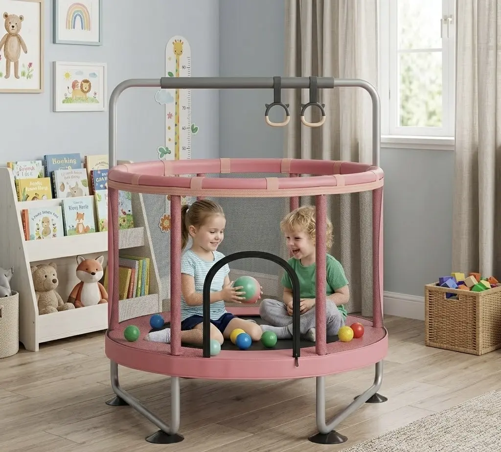 Sobna trambolina roze – zabavna i sigurna igra za najmlađe u kućnim uslovima.