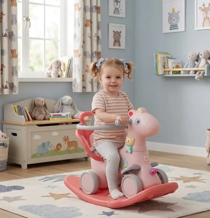 Guralica/klackalica 620/1 crvena za decu od 12 meseci, sa muzikom i stabilnom konstrukcijom.